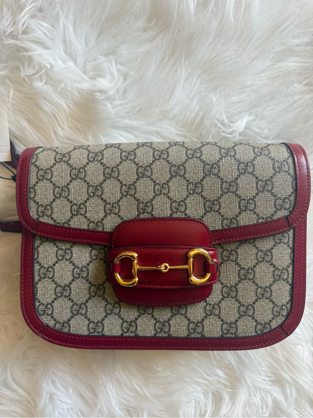 Authentic Gucci Horsebit 1955 Shoulder Bag GG Supreme Red Leather - Picture 14 of 16